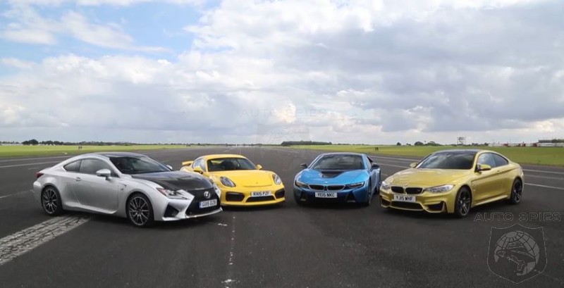 Porsche Cayman GT4, BMW M4,Lexus RC-F, And BMW i8 Duke It Out At The Drag Strip